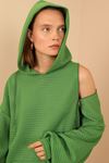 سويت شيرت قماش جيسيكا ذراع طويلة مقنع حجم كبير - اخضر