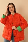 Jesica Fabric Onion Pattern Women Puffer Jacket-Orange