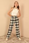 Plaid Fabric Comfy Fit Women'S Trouser - Green