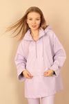 Zara Leather Fabric Long Sleeve Hooded Long Oversize Women Sweatshirt - Lilac