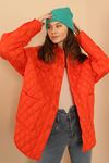 Quilted Fabric Double Stitch Pattern Women Coats-Orange