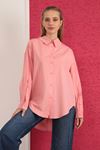 Soft Sleeve And Back Roba Button Detail Women's Shirt-Pomegranate Flower