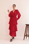 فستان نسائي متعدد الطبقات من قماش شيفون ايروبين-أحمر