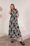 Длинное женское платье из трикотажа из креповой ткани с пальмовым узором-Чёрный