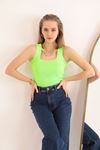 Knitwear Fabric Square Collar Women's Blouse-Neon Green