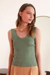 Knitwear Fabric Stair Collar Women's Blouse-Mustard Green