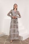 Chiffon Fabric Pach Pattern Wrapped Women's Dress-Ecru