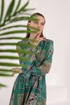 Chiffon Fabric Pach Pattern Wrapped Women's Dress-Green