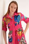 Satin Fabric Soleil Pattern Women Shirt-Fuchia