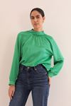 Kobe Satin Fabric Back Detail Women Blouse-Green