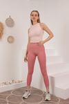 Women's Ribbed Knitted Gathering Tights-Light Pink