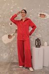Kobe Satin Fabric Women's Elastic Waist Trousers-Red