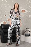 Satin Fabric Watercolor Effect Floral Pattern Women's Trousers-Black
