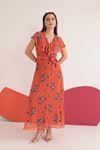 Chiffon Fabric Embroidery Patterned Aller Women's Dress-Orange