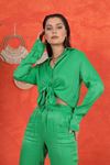 Базовая женская рубашка из атласной ткани-Зелёный