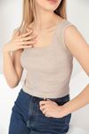 Camisole Fabric Front Back Square Sleevless Women's Blouse-Beige