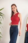Camisole Fabric Lace Humorous Strap Women Crop-Red