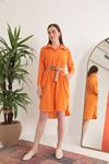 Женское платье-рубашка миди из льняной ткани-Оранжевый