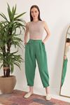 Atlas Fabric Pleated Shalwar Women's Trousers-Green