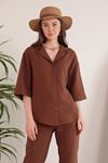 Женская рубашка с воротником из муслиновой ткани-Коричневый