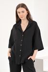 Женская рубашка с воротником из муслиновой ткани-Чёрный