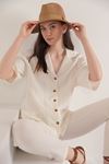 Женская рубашка с воротником из муслиновой ткани-Молочный