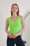 Knitwear Fabric Stair Collar Women's Blouse-Neon Green