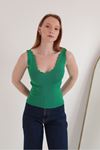 Knitwear Fabric Stair Collar Women's Blouse-Green