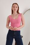 Knitwear Fabric Stair Collar Women's Blouse-Pink