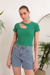 Kaşkorse Kumaş Önü Damla Model Kısa Kol Kadın Bluz-Yeşil