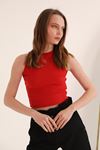 Camisole Fabric Wide Crew Neck Sleeveless Women's Blouse-Red