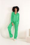 Jacquard Fabric Elastic Women Pants-Green