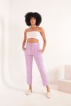 Muslin Fabric Comfortable Fit Elastic Women's Trousers-Lilac