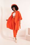 كيمونو نسائي كبير الحجم مصنوع من قماش الموسلين-برتقالي