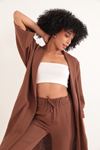 Muslin Fabric Oversize Women's Kimono-Brown