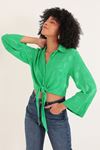 Jacquard Fabric Tied Women's Shirt-Green