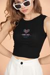 Game Over Embroidered Camisole Women's Blouse-Black