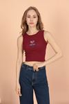 Game Over Embroidered Camisole Women's Blouse-Burgundy