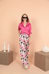 Kobe Satin Fabric Pineapple Pattern Women's Trousers-Fuchia