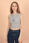 Game Over Embroidered Camisole Women's Blouse-Grey