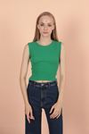 Camisole Fabric Piping Crew Neck Sleeveless Women's Blouse-Green