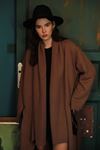 Oversize Women's Cardigan with Honeycomb Fabric-Light Brown