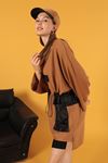 Honeycomb Fabric Oversize Women's Sweat-Light Brown