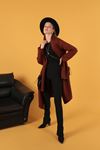 Oversize Women's Cardigan with Honeycomb Fabric-Brown