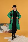 Leather Fabric Jacquard Women's Trench Coat-Green
