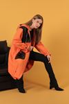 Leather Fabric Jacquard Women's Trench Coat-Orange