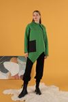 Three Yarn Knitted Fabric Asymmetrical Zipper Women's Cardigan-Green