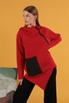 Three Yarn Knitted Fabric Asymmetrical Zipper Women's Cardigan-Red