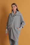 Honeycomb Fabric Women's Cardigan-Grey