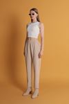 Atlas Fabric Women's Elastic Waist Trousers-Beige
